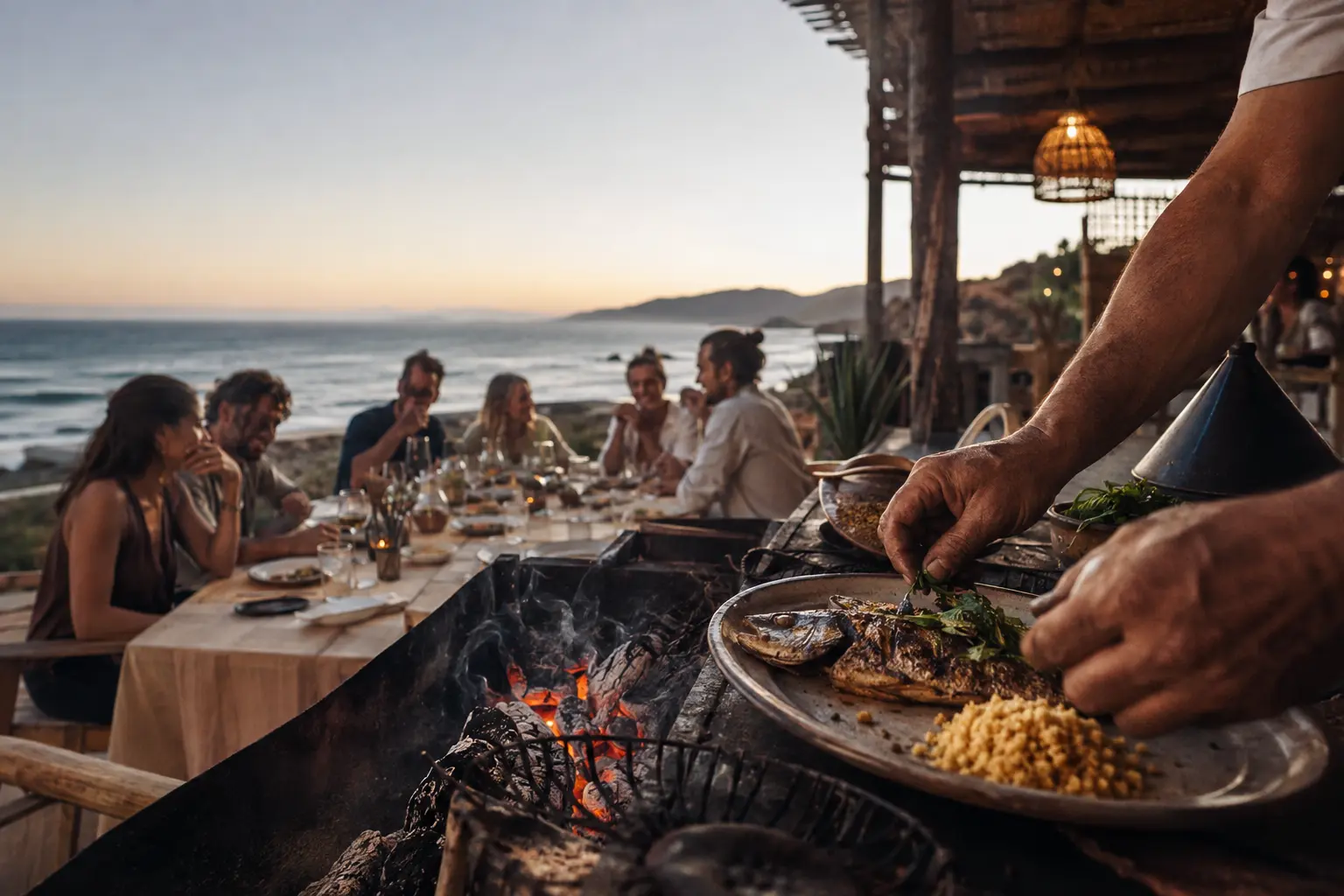 Ambiance de table au feu sur la côte atlantique